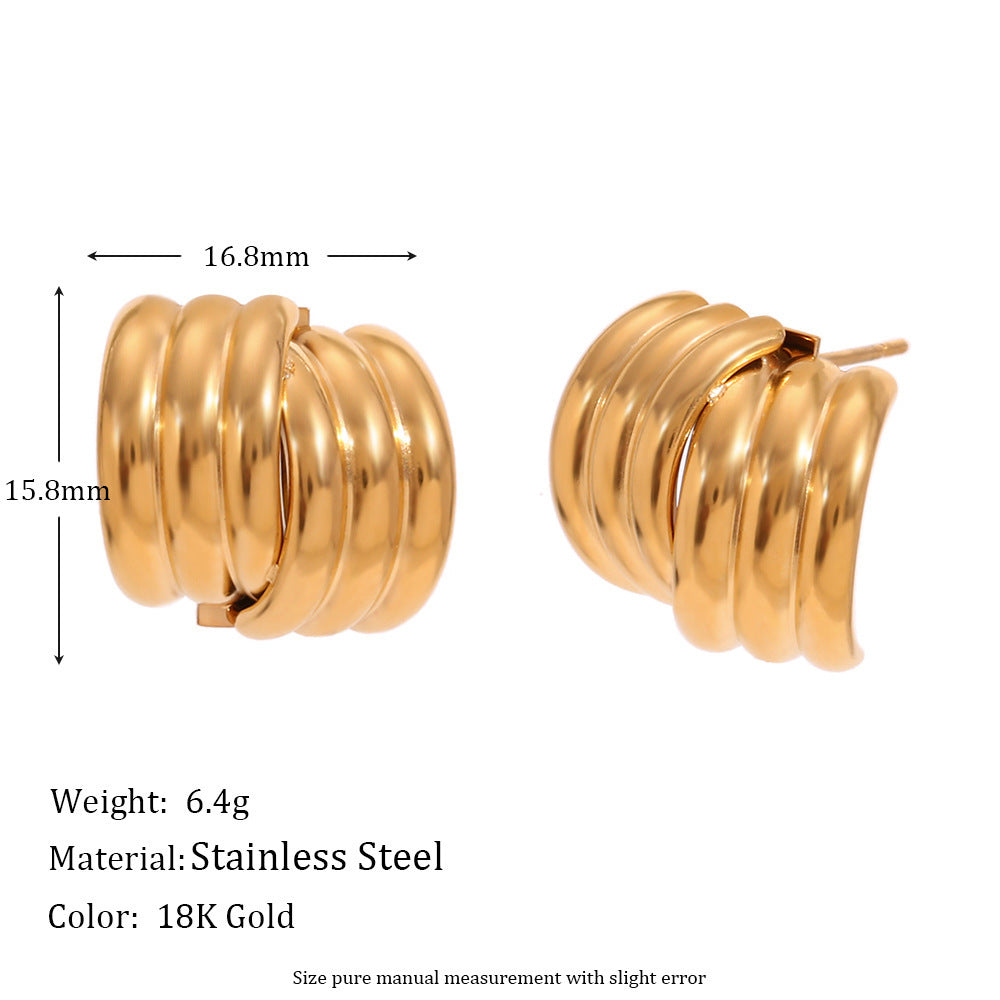 Personalized Design Popular Three-layer Vertical Stripe Cross Ear Studs