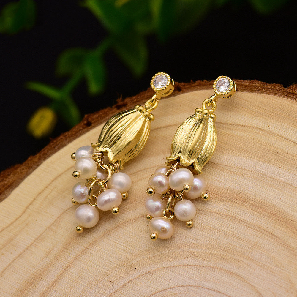 White Stud Earrings With Natural-shaped Pearls