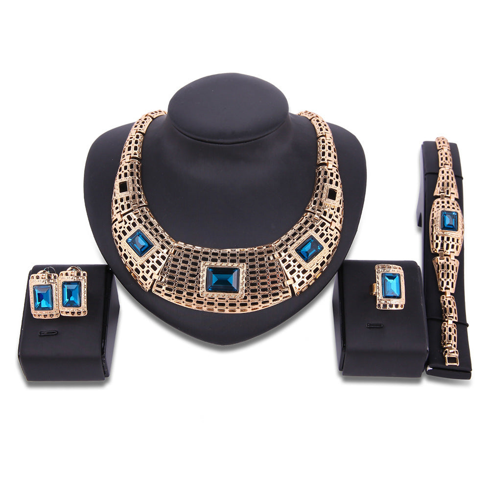 new electroplating alloy gemstone jewelry set, bridal jewelry four sets