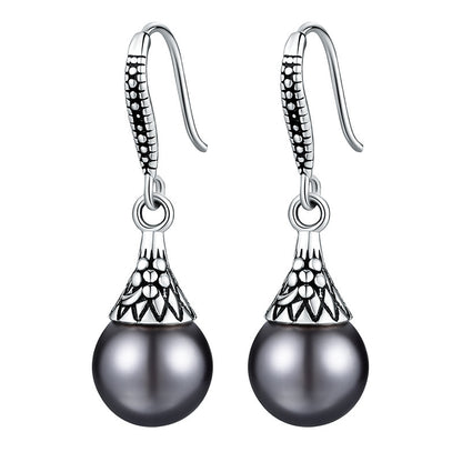 Retro National Style Water Drop Shell Pearls Eardrops S925 Sterling Silver