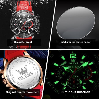 Silicone Band Multi-function Luminous Quartz Watch Men's Watch Men's Watch