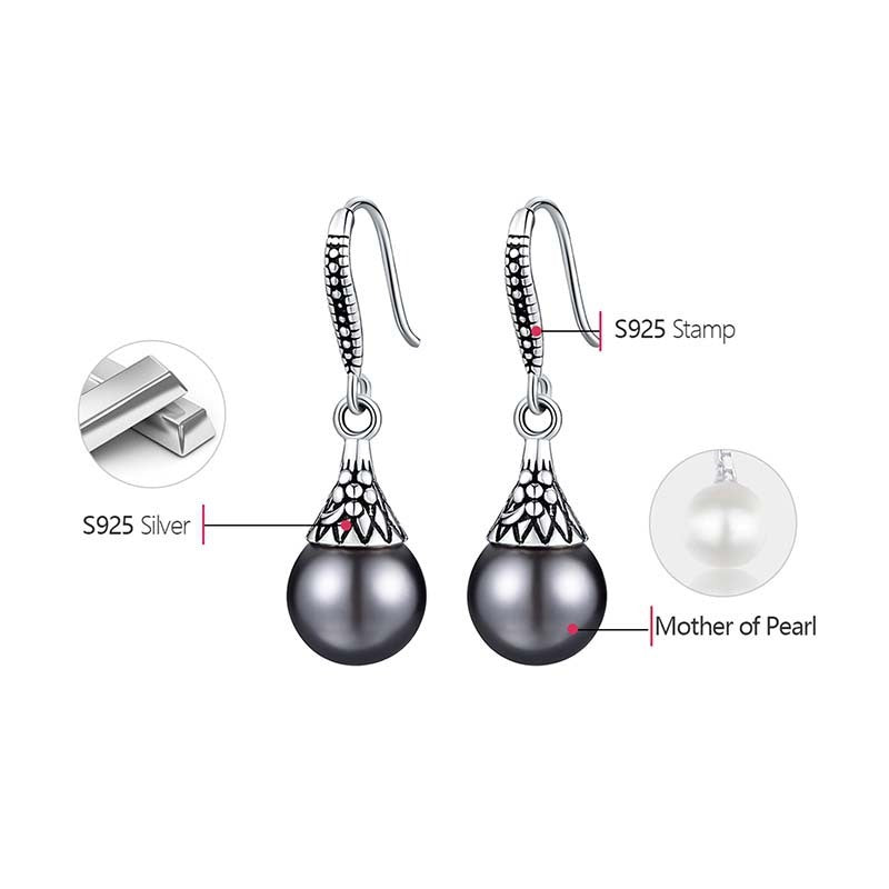 Retro National Style Water Drop Shell Pearls Eardrops S925 Sterling Silver