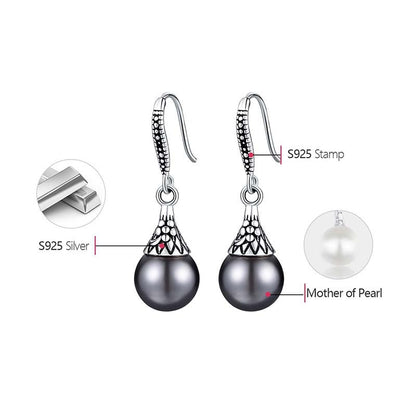 Retro National Style Water Drop Shell Pearls Eardrops S925 Sterling Silver