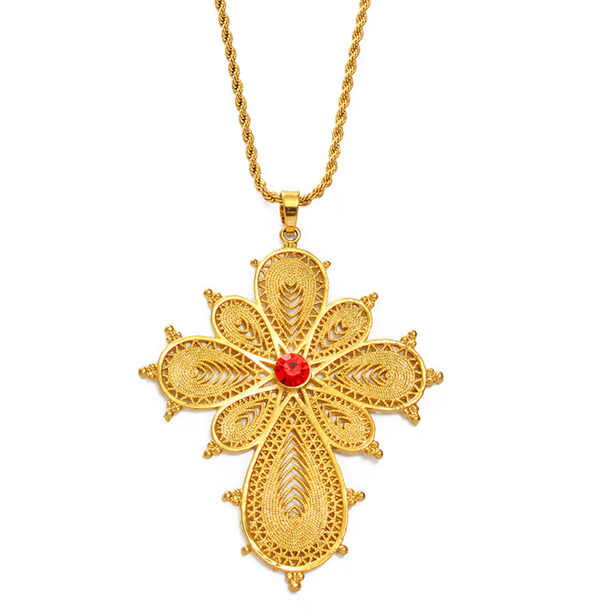 Women's Jewelry Golden Red Gemstone Pendant Necklace Wedding Gift