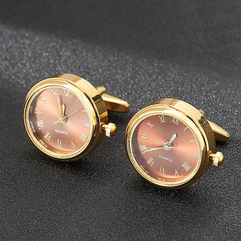 Men's Light Luxury Clock Cufflinks Fashion French Rotatable Golden Cuff