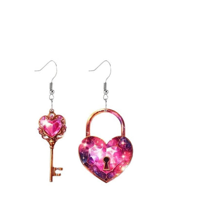 Romantic Key Heart Lock Acrylic Types A And B Earrings