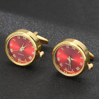 Men's Light Luxury Clock Cufflinks Fashion French Rotatable Golden Cuff